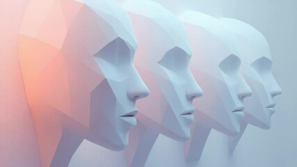 Aufkleber - A collection of paper face sculptures mounted on a wall, creating a unique art installation