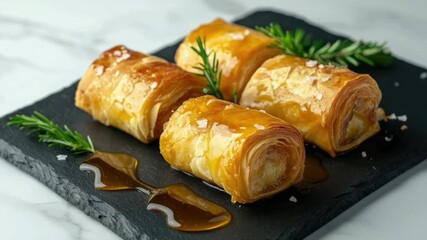 Poster - A plate with three sweet treats covered in flaky pastry