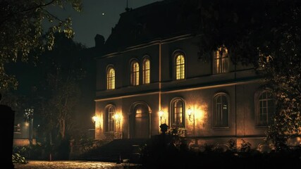 Aufkleber - A city building with numerous windows illuminated at night