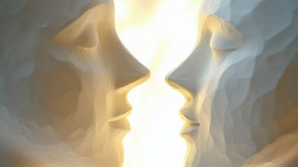 Poster - A sculpture of two people facing each other, perfect for representing love and relationships