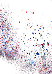 Poster - Festive background with confetti in the shape of stars in the color of the American flag. US independence day.
