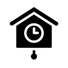 Poster - Classic cuckoo clock icon design. Simple black cuckoo clock illustration with house shape and pendulum. This timeless cuckoo clock image is perfect for website icons and app design.