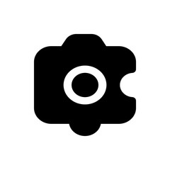 Poster - Black silhouette of a person icon with a tie shape and a gear icon next to it on a white background