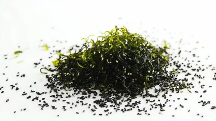 Poster - A pile of seaweed sits on a white surface, great for coastal or ocean-themed designs