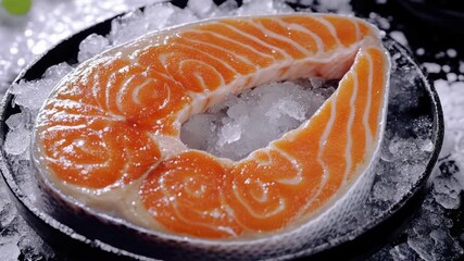 Poster - A fresh caught salmon sits atop a block of ice, perfect for a winter or outdoor-themed project