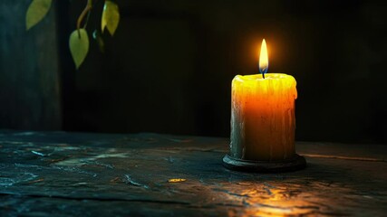 Poster - A lit candle sits atop a wooden table, perfect for ambiance or decoration