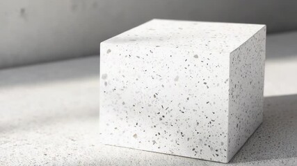 Poster - A single white concrete block sits atop a gray cement floor, suitable for use in industrial or construction setting