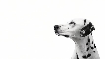 Poster - A curious Dalmatian dog gazing upwards, perhaps waiting for a treat or enjoying the view