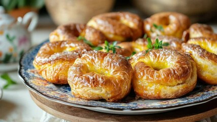 Aufkleber - A plate of freshly baked croissants sits on a table, ready to be enjoyed