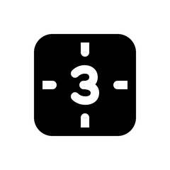 Poster - Illustration of a countdown timer with the number three centered on a black rounded square shape