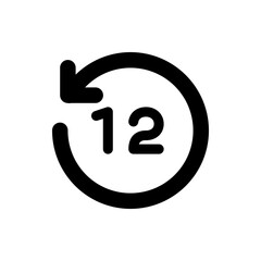 Aufkleber - Clockwise arrow circling the number twelve indicating a twelve hour cycle or time period icon image