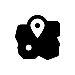 Poster - Black and white map icon with a location pin and a small circle indicating a second location point