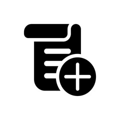 Poster - Black document icon with rounded corners and horizontal lines with a plus sign in a circle icon