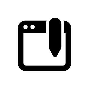 Black and white download icon with a rounded square and downward pointing arrow shape graphic design element