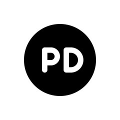 Poster - illustration of a black circle with the white letters pd centered inside the circular shape on a whi