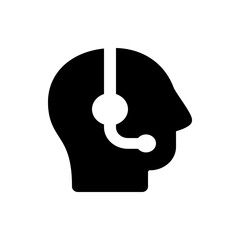 Poster - Silhouette of a person wearing a headset, potentially representing customer service or support, in black and white