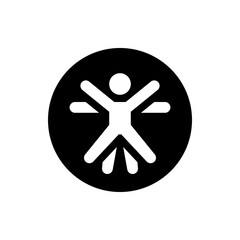 Poster - white stylized figure with outstretched arms and legs inside a black circle background design elemen