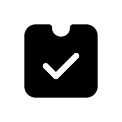 Poster - Black rounded square with a notch at the top and a white check mark inside indicating completion status