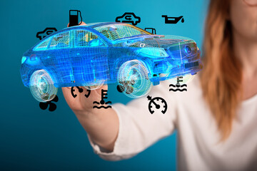 Poster - Innovative car maintenance.  Digital dashboard, virtual repair.