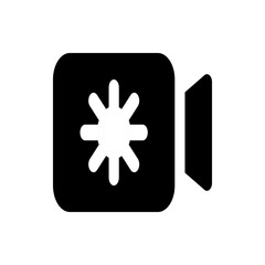 Poster - illustration of a black video camera with rounded edges and a white snowflake symbol on the side