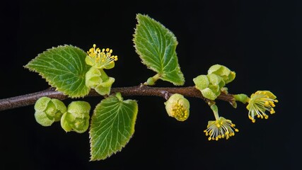 Poster - A branch with green leaves and yellow flowers