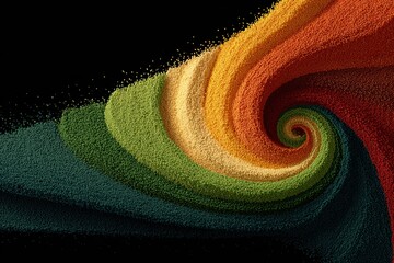 Poster - Abstract swirl of colorful particles forming a dynamic wave pattern against a black background.