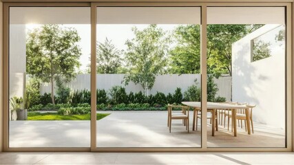 Poster - A patio with a table and chairs, perfect for outdoor dining or relaxation