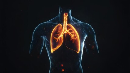 Poster - Anatomical illustration of human torso with illuminated lungs, ideal for medical and educational purposes