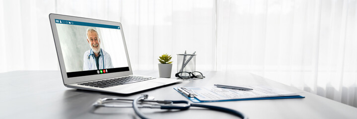 Poster - doctor video call online by brisk telemedicine software application for virtual meeting with patient