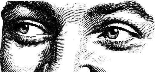 Poster - Engraved illustration of eyes with neutral expression for design and print projects