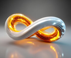 Leinwandbilder - Abstract infinity symbol with a blend of white and gold glowing strands on gray background