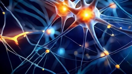 Poster - Abstract neurons and neural network on blue background, brain cells connecting, artificial intelligence concept.