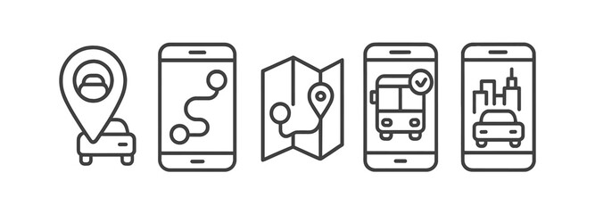 Poster - Transportation, navigation line icon set. travel, maps, transit icons collection