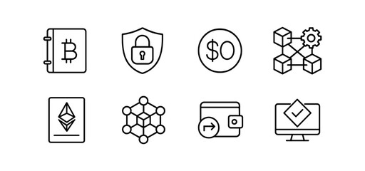 Poster - Cryptocurrency, blockchain outline icon set. digital finance icons outline collection
