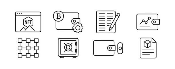 Poster - Financial, cryptocurrency line icon set. wallet, blockchain, ledger line design
