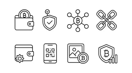 Poster - Cryptocurrency line icon set. blockchain, bitcoin, wallet, security, technology icons