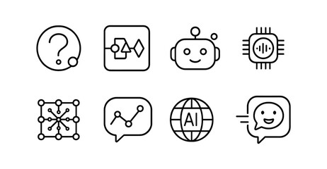 Poster - Ai, machine learning line icon set. data, chatbot, network, algorithm icons outline style