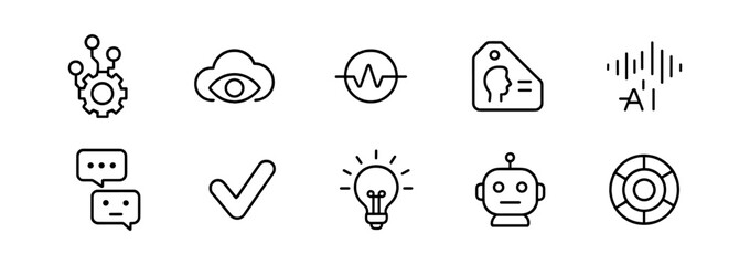 Poster - Technology outline icon set. ai, robotics, cloud computing outline collection