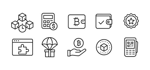 Poster - Cryptocurrency and finance icon set. wallet, blockchain, money icons in line style
