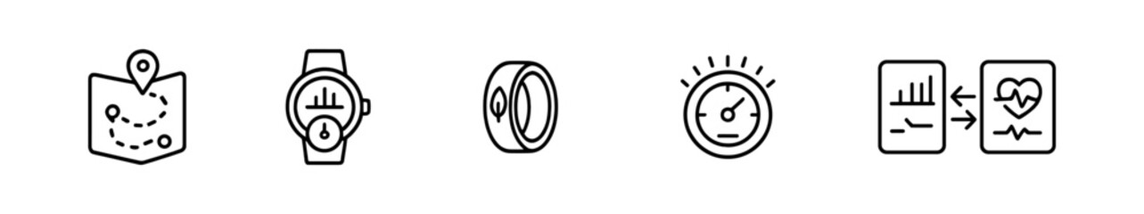 Poster - Location and technology line icon set. map, watch, compass linear icons collection