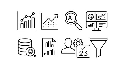 Poster - Business analytics line icon set. data, chart, and ai in linear style