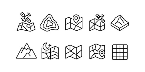 Poster - Map and gps line icon set. navigation, location tracking outline collection