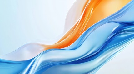 Poster - Glossy abstract waves in vivid blue and orange tones harmonizing in a dynamic flow. Generative AI