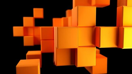 Poster - Abstract Orange Cubes 3D Digital Art and Geometric Design