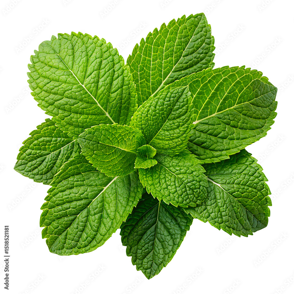 Fresh Green Mint Leaves Isolated on Transparent Background

