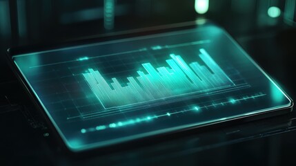 Poster - A digital tablet displaying a rising bar graph, symbolizing growth and success in business and finance concepts.