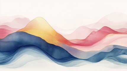 Poster - Abstract Mountain background vector. Minimal landscape art with watercolor brush and golden line texture. Abstract art wallpaper for prints, Art Decoration, wall arts and canvas prints. illustration 