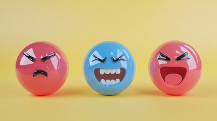 Poster - 3d illustration. emojis icons with facial expressions. social media concept. yellow background illus