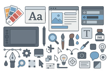 Poster - Creative design tools and elements arranged on a flat surface for digital art and graphic design projects