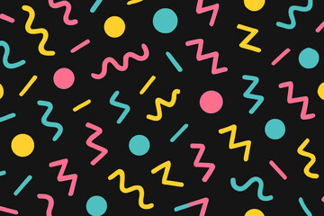 Poster - Colorful geometric patterns on a dark background create a lively and modern visual aesthetic for design projects